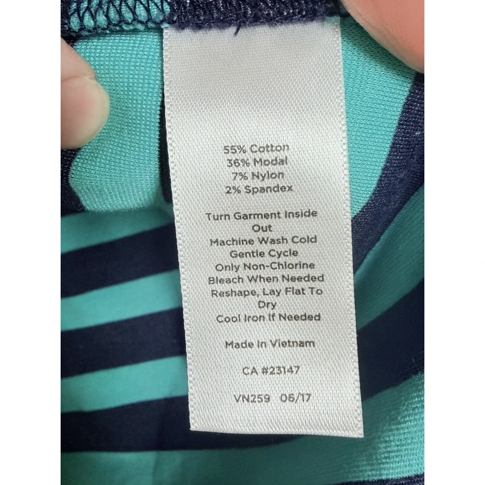 Talbots Striped Mock Neck Top Womens Large Blue Teal Cotton Modal Stretch Knit